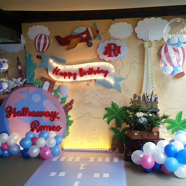 周董同款 寶寶1歲藍白天空氣球