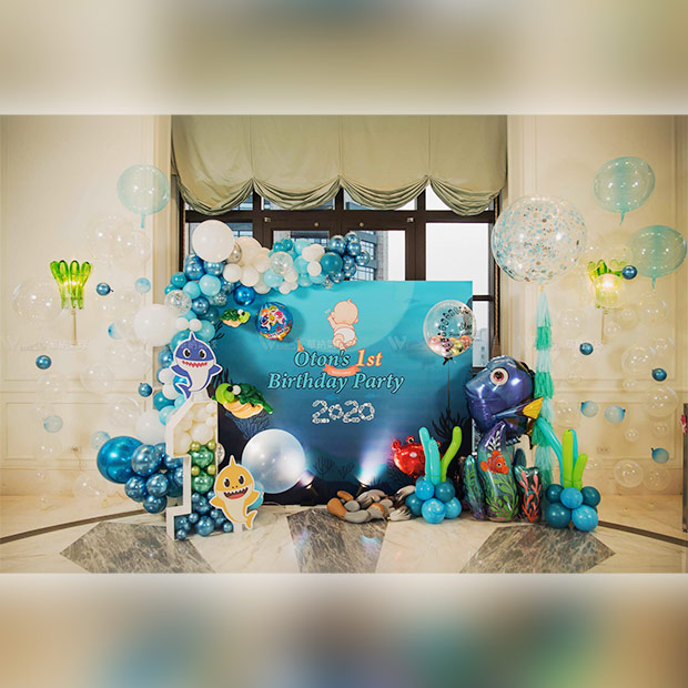 蔚藍海底世界背板氣球佈置組