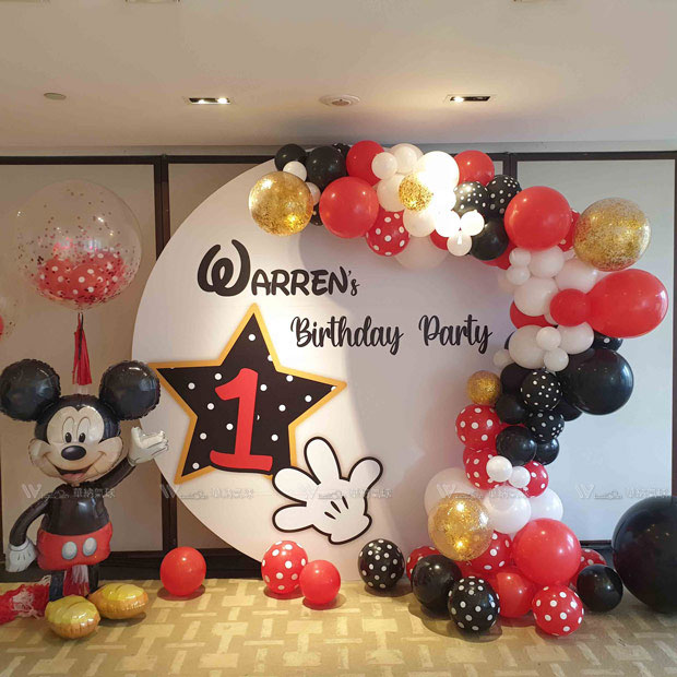 紅黑歡樂米奇背板氣球佈置組