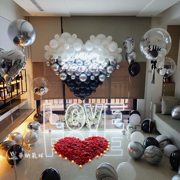 銀黑時尚求婚背景氣球組